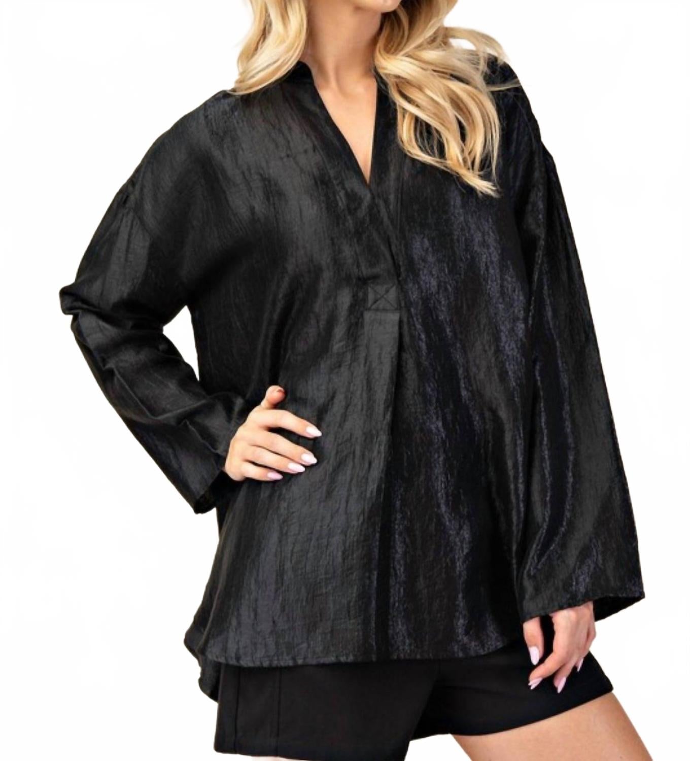 

Металлический струящийся топ черного цвета GLAM