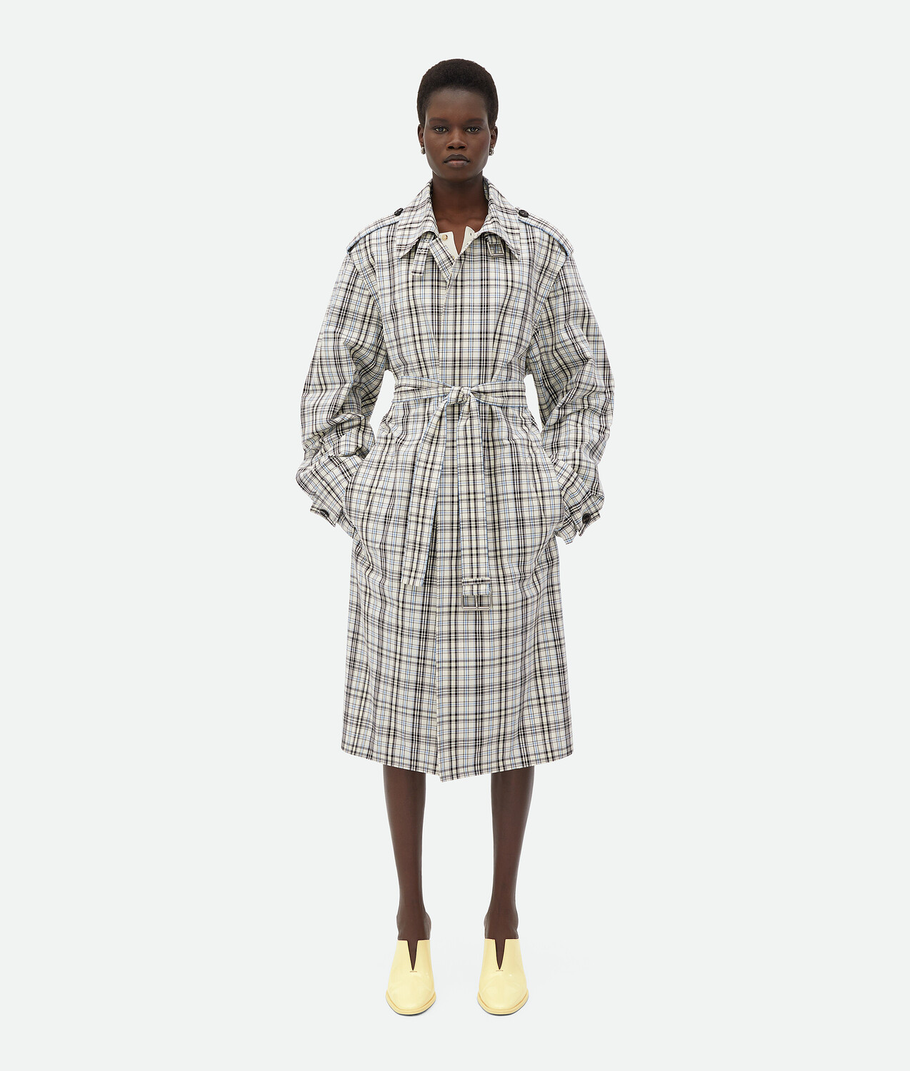 

Клетчатый хлопковый тренчкот Bottega Veneta