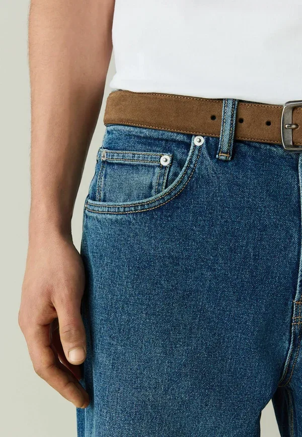 Джинсы Regular fit с поясом, прямые, Next, mid blue denim, средне-синий деним