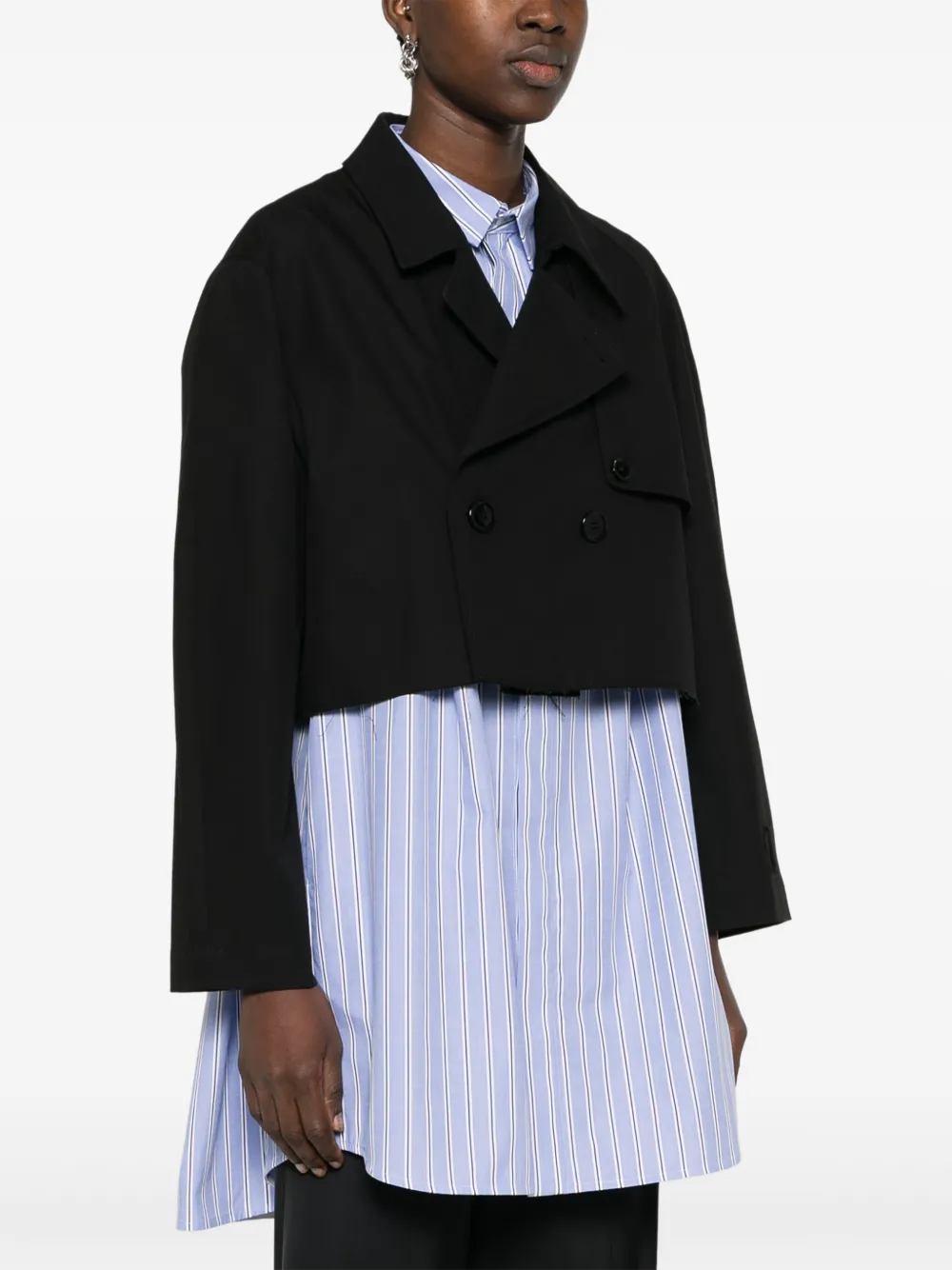 Укороченный двубортный жакет MM6 Maison Margiela, черный — фото 3