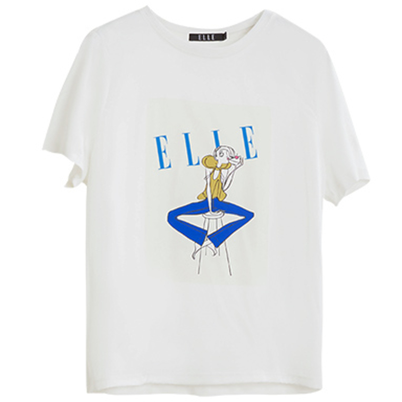

ELLE Футболка женская белая с круглым вырезом тонкая прямая посадка, Белый, ELLE Футболка женская белая с круглым вырезом тонкая прямая посадка