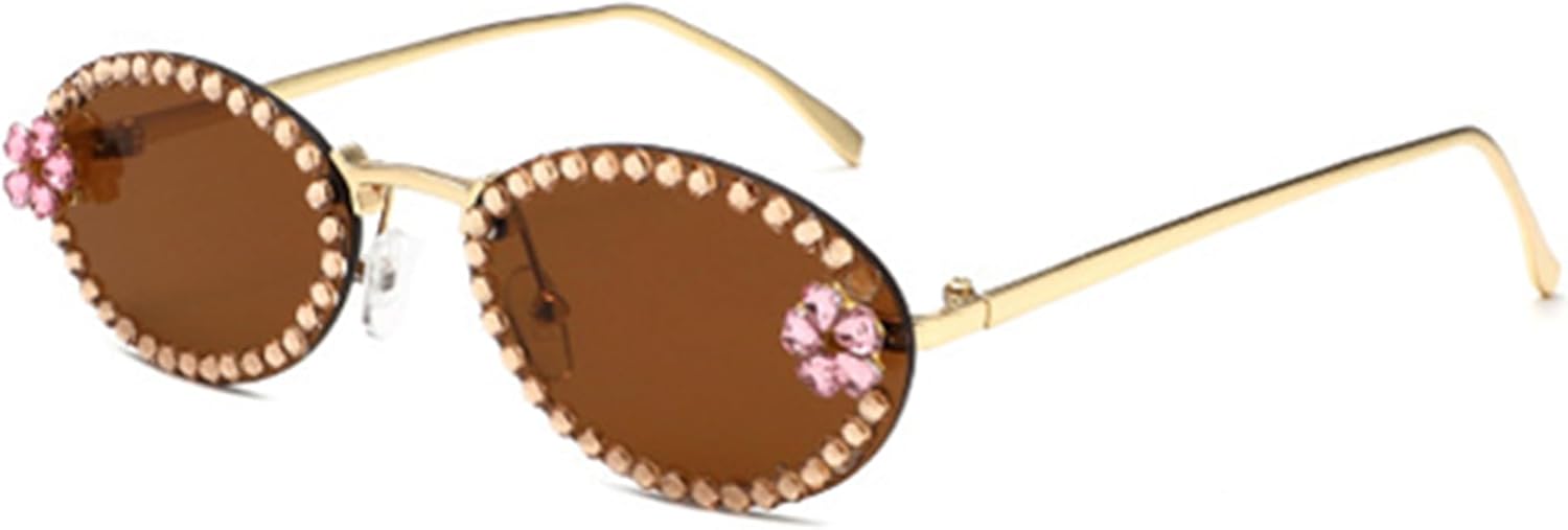 

bullabulling Модные овальные солнцезащитные очки со стразами в стиле ретро, ​​овальные солнцезащитные очки с бриллиантами, забавные очки для вечеринок и отдыха на природе, для женщин и мужчин, Tea