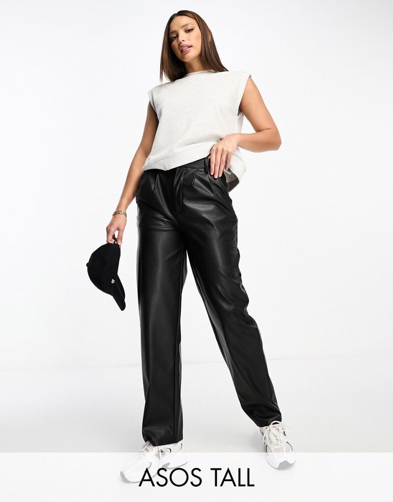 

Черные брюки-бочонки из искусственной кожи ASOS DESIGN Tall