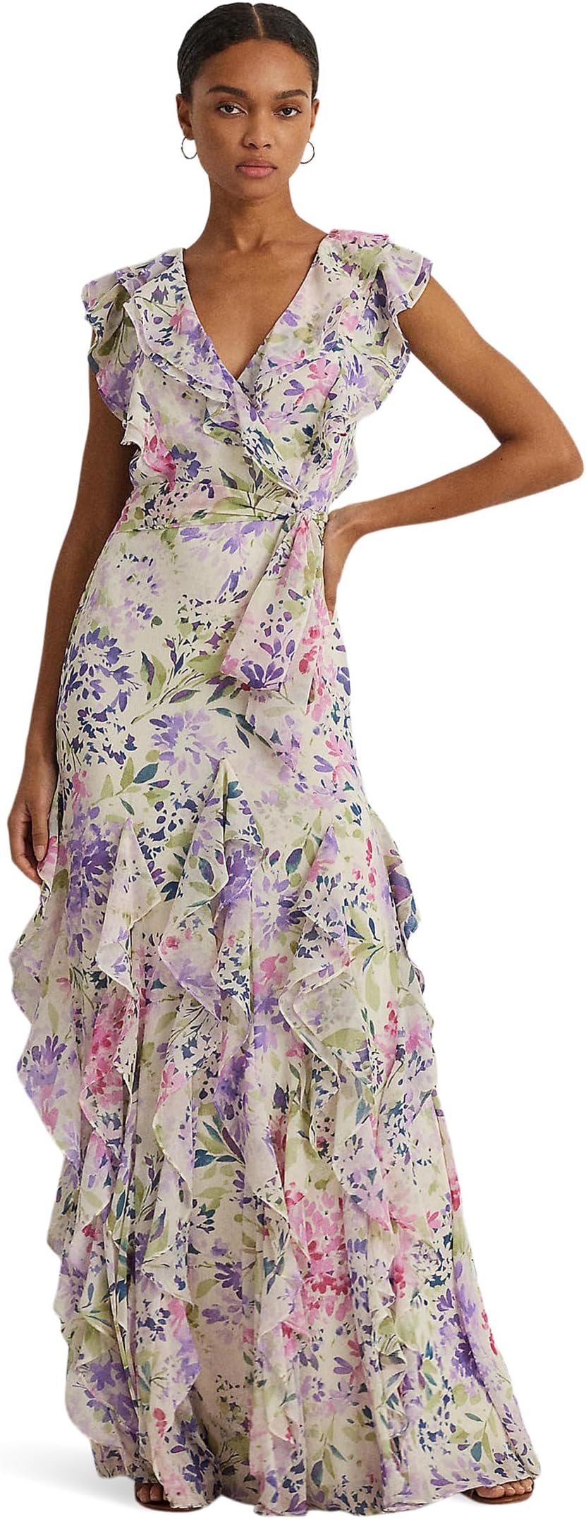 

Платье LAUREN Ralph Lauren Floral Ruffle-Trim Georgette Gown, цвет Cream Multi