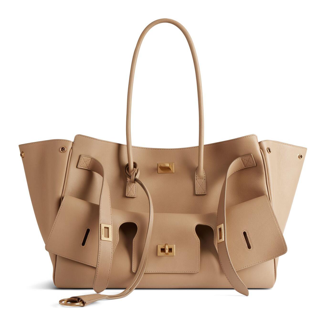 

Гладкая сумка-тоут из коровьей кожи, шоппер, сумка через плечо, дамская сумка среднего размера Latte Balenciaga, basic set (bag+dust bag)