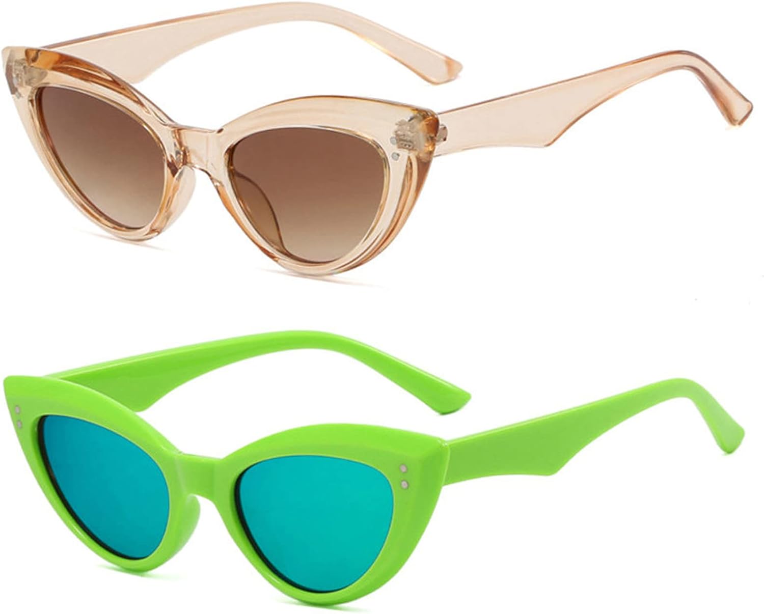 

Солнцезащитные очки в стиле ретро «Кошачий глаз» от Helena, винтажные узкие солнцезащитные очки в форме «кошачьего глаза», разноцветная пластиковая оправа, модные женские солнцезащитные очки, Champagne+green