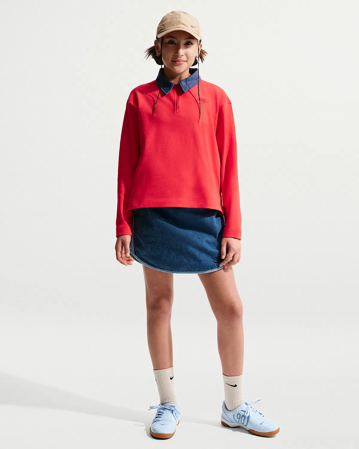 Длинный поло Nike Sportswear Collection для старших детей (девочек), Light Crimson/Mystic Navy/Light Crimson — фото 4