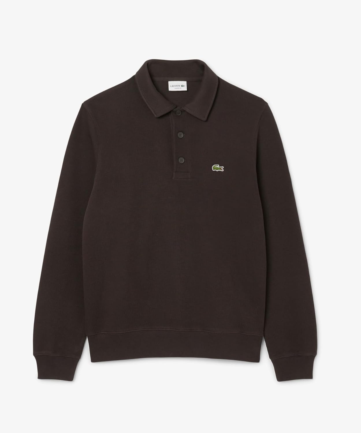 Рубашка-поло Lacoste Мужская хлопковая трикотажная с длинным рукавом, темно-коричневый — фото 4