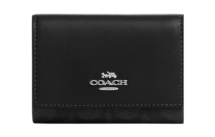 

COACH Миниатюрный холщовый кошелек с кожаной вставкой унисекс черный