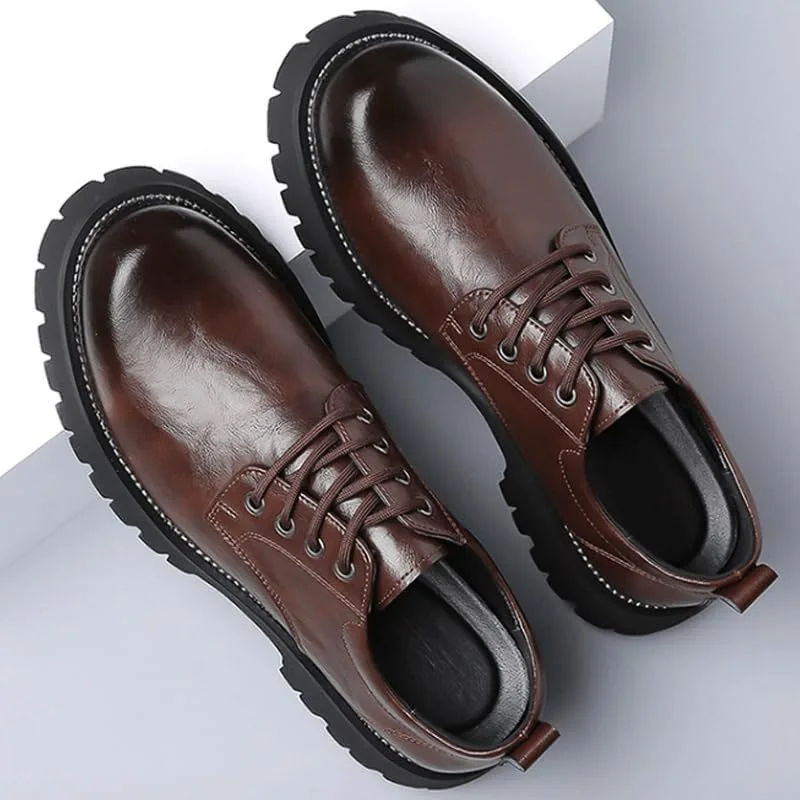 Men's Platform Oxford Shoes - Genuine Leather Slip-On Modern Formal Business Lace-Up with Heightening Effect Zentavi, коричневый — фото 3