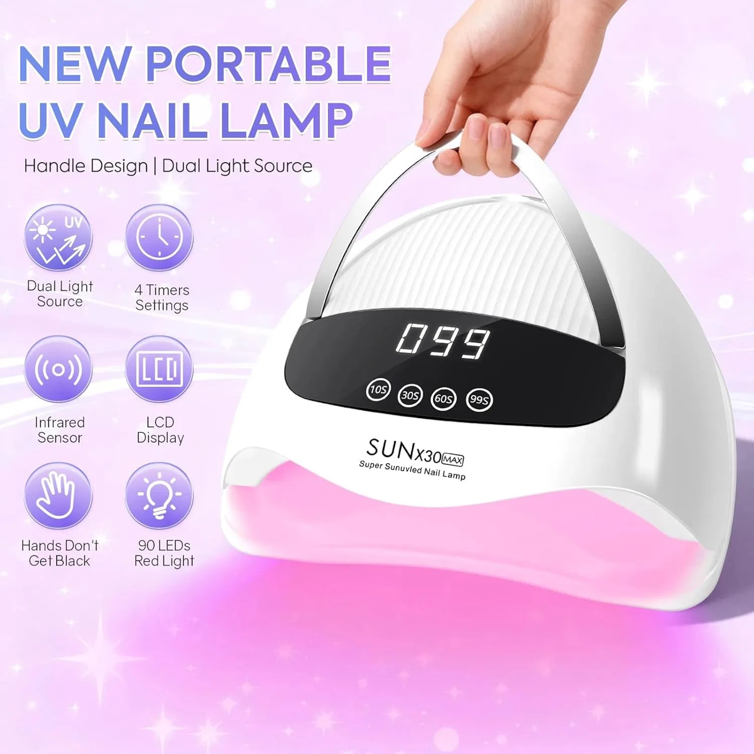 UV LED лампа для гель-лака 380 Вт с 90 светодиодами и сенсорным экраном Mainpi — фото 2
