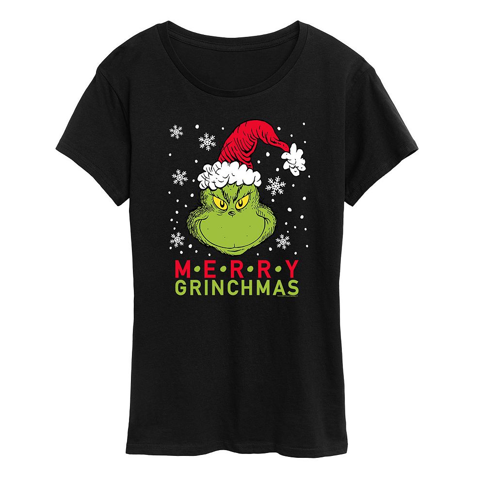 

Женская футболка с рисунком Dr. Seuss The Grinch Merry Santa Licensed Character, черный