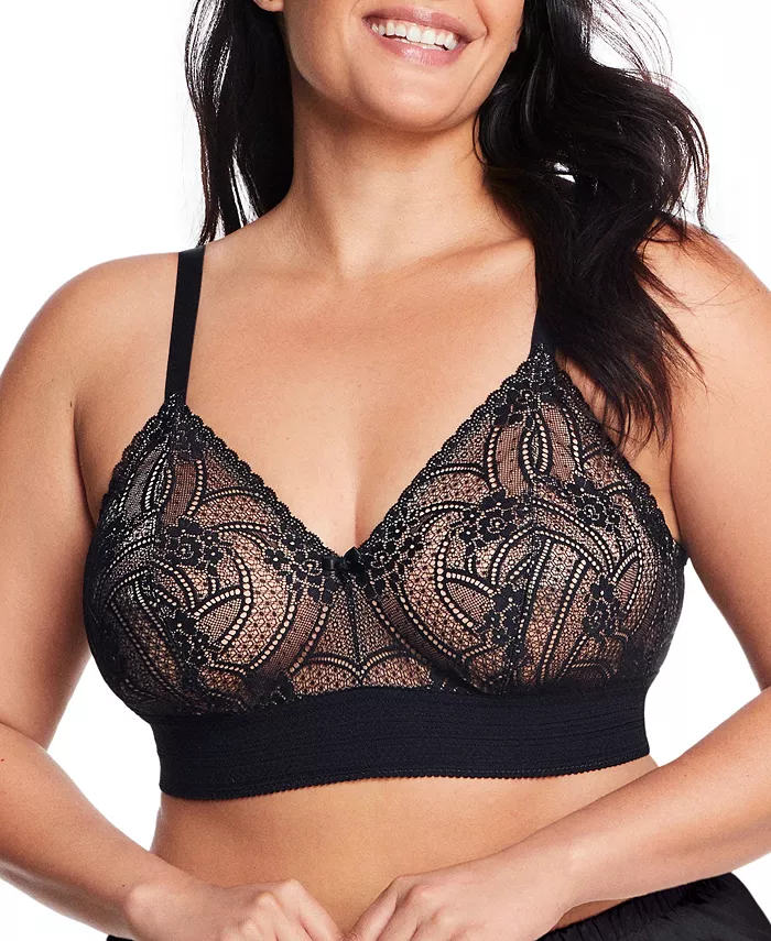 

Плюс сайз бюстгальтер-бралетт Bramour Gramercy Luxe Lace Wireless 7012 для полных женщин Glamorise, черный