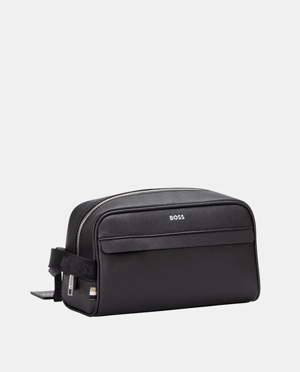 

Черная мужская косметичка из искусственной кожи с серебристым логотипом спереди Boss, черный