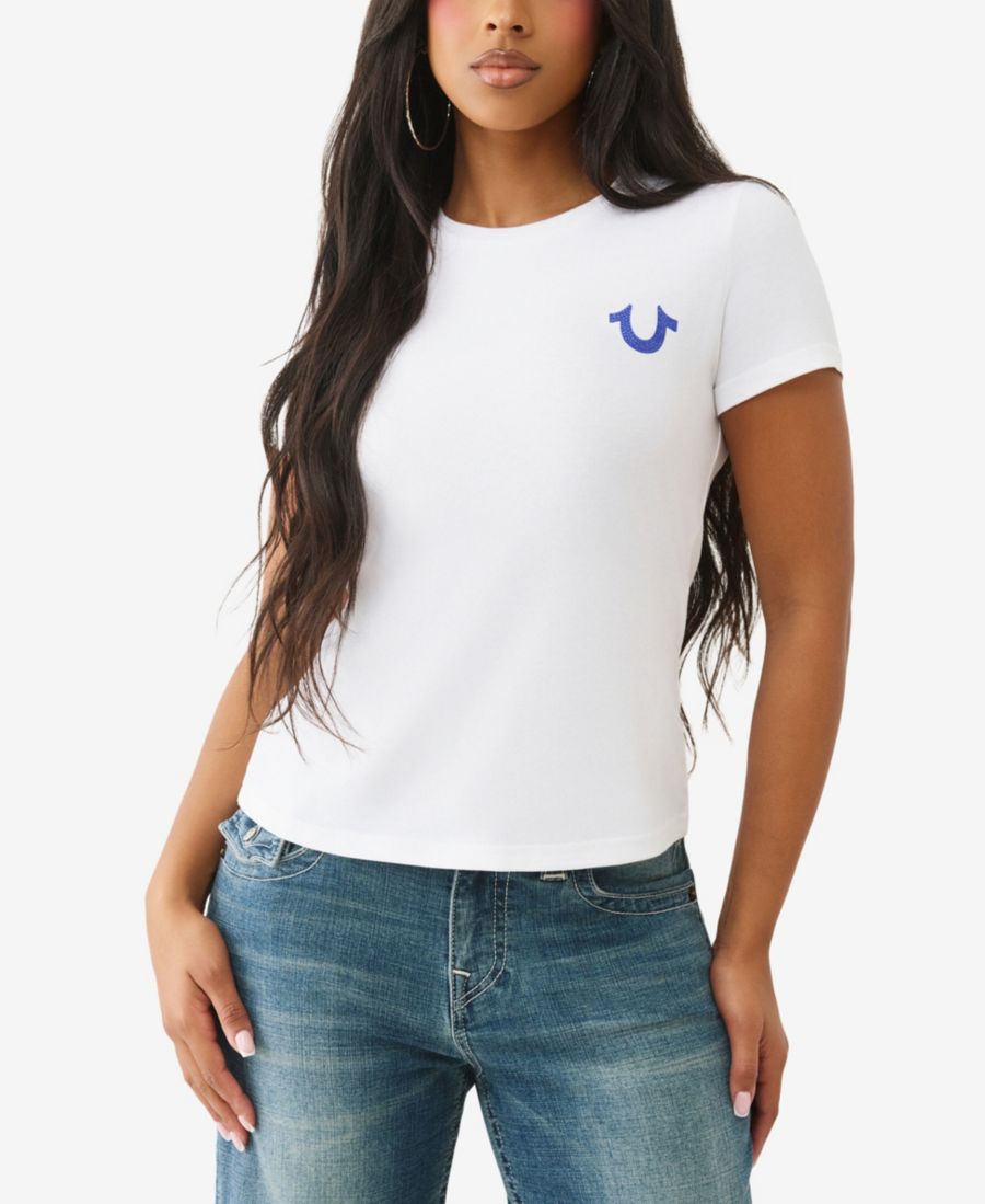 

Женская футболка с круглым вырезом и кристаллами True Religion, Optic White, Белый, Женская футболка с круглым вырезом и кристаллами True Religion, Optic White