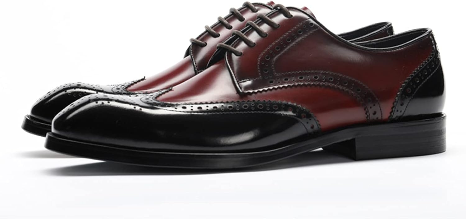 

Мужские черные кожаные туфли Oxfords WKNBEU, классические деловые туфли с крыльями, формальные кожаные туфли на шнуровке для свадьбы, выпускного и вечеринки, красные - US8.5-9/UK7.5-8/EU41