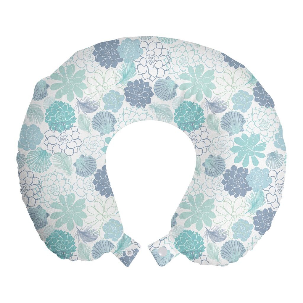 

ABAKUHAUS Botanical Travel Pillow Подушка для шеи, перьевая раковина моллюска, пенопластовые дорожные принадлежности для самолета и автомобиля, 30x30 см, белый потолок из морской пены, синий