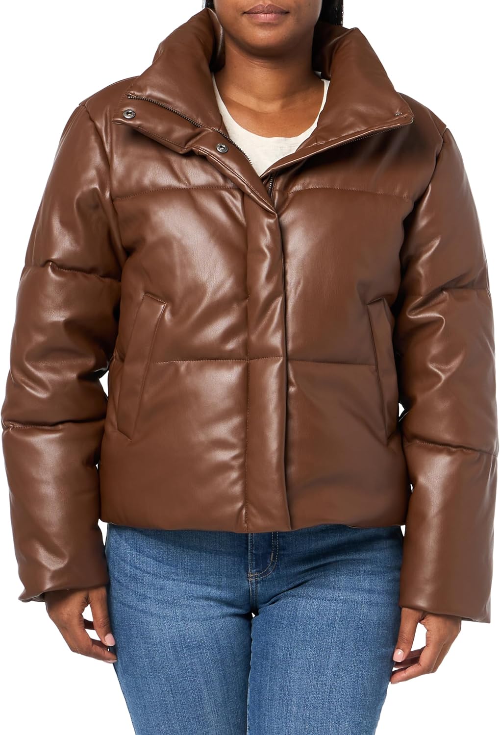 

Levi's Женская короткая куртка-пуховик с стежкой из экокожи, Dark Brown