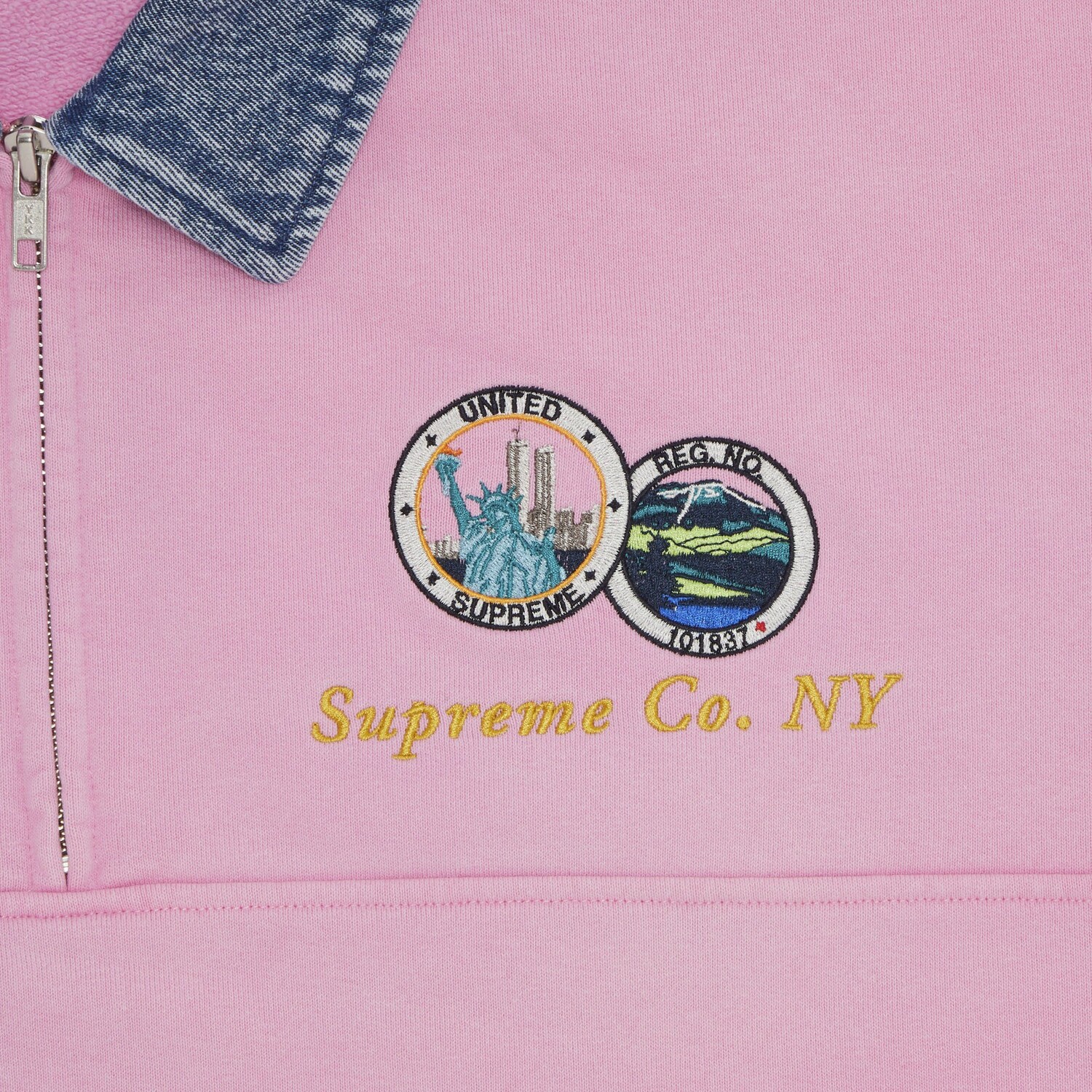 Толстовка Supreme с джинсовым воротником и полумолнией, цвет Розовый — фото 3