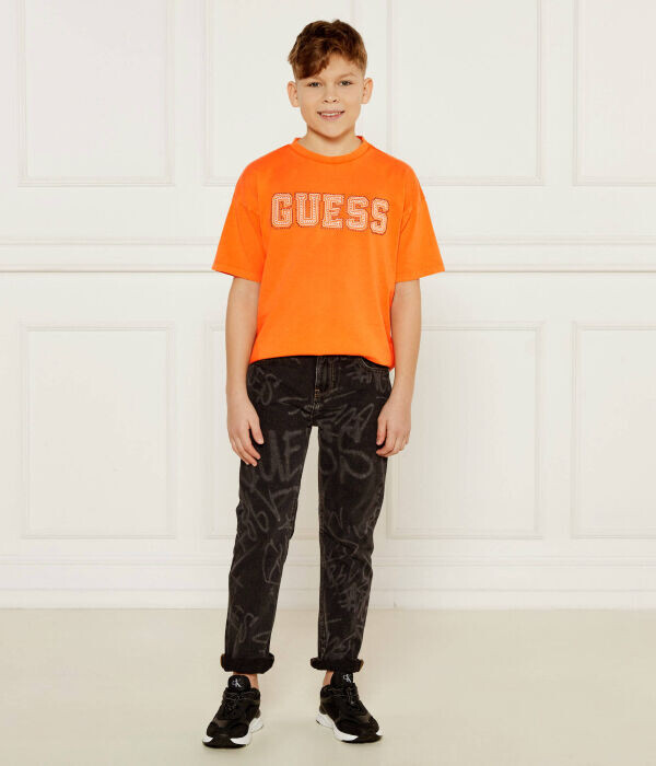 Футболка детская Guess хлопковая с принтом, оранжевый — фото 2