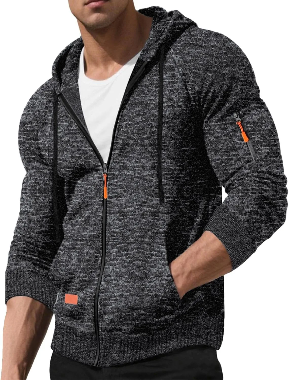 Толстовка с капюшоном на молнии мужская, Long Sleeve, Loose Fit, с карманом