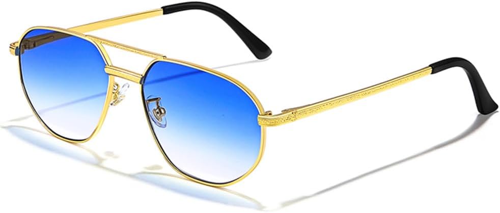 

Ретро солнцезащитные очки для мужчин и женщин, многоугольные металлические солнцезащитные очки с двойной перемычкой, защита от ультрафиолета UV400 MTZJH, C04 Gold Ocean Blue