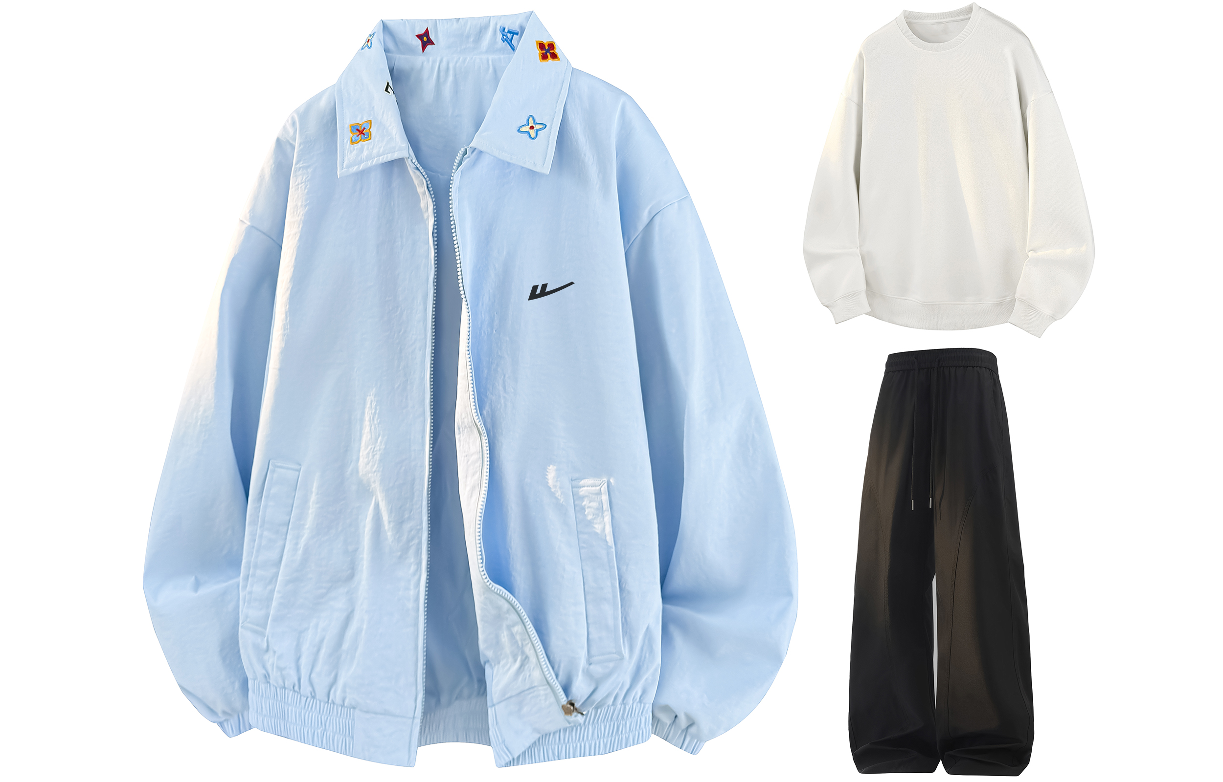 

Повседневный костюм женский с отложным воротником Moderate WARRIOR, moon синий+белый+черный[free diy badge]