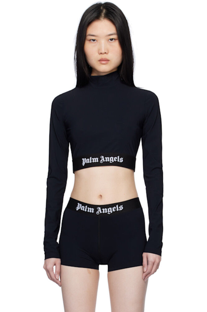 

Черный спортивный топ с логотипом и воротником-стойкой Palm Angels