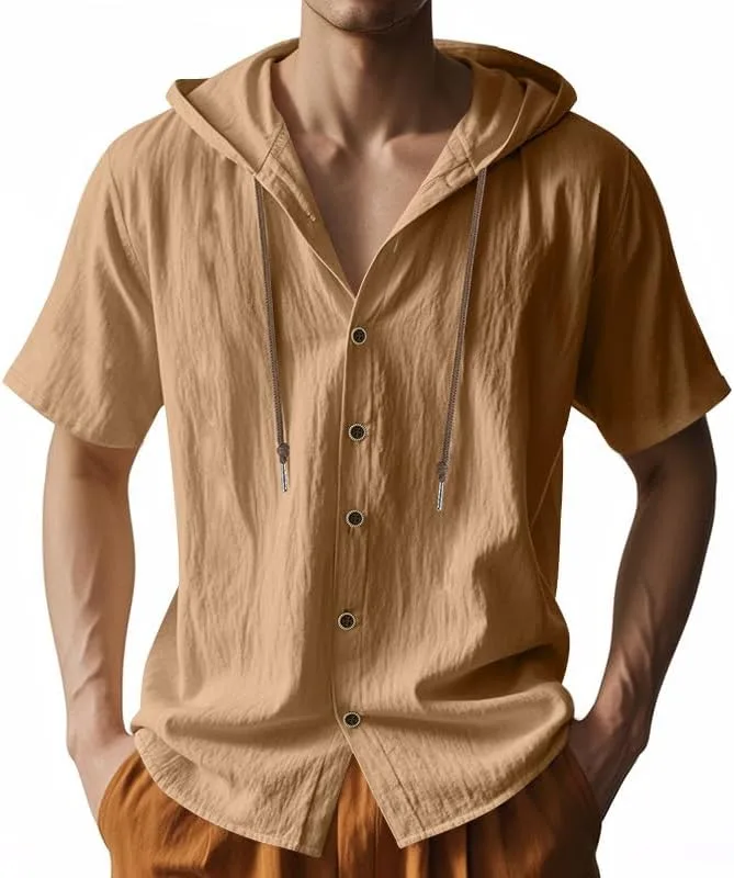 

Мужская летняя легкая дышащая льняная свободная толстовка с коротким рукавом ZGHQHCDRH