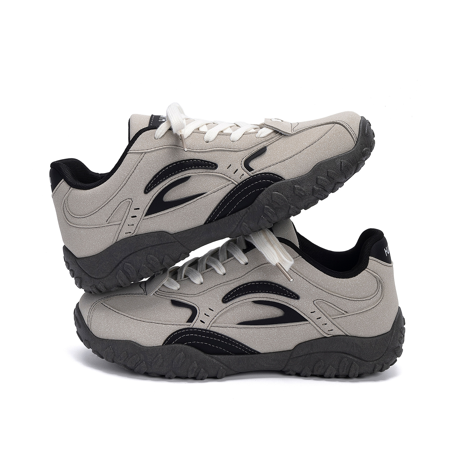 HUANQIU Кроссовки мужские Casual низкие Synthetic Leather Abrasion Resistant Lightweight черные серые — фото 4
