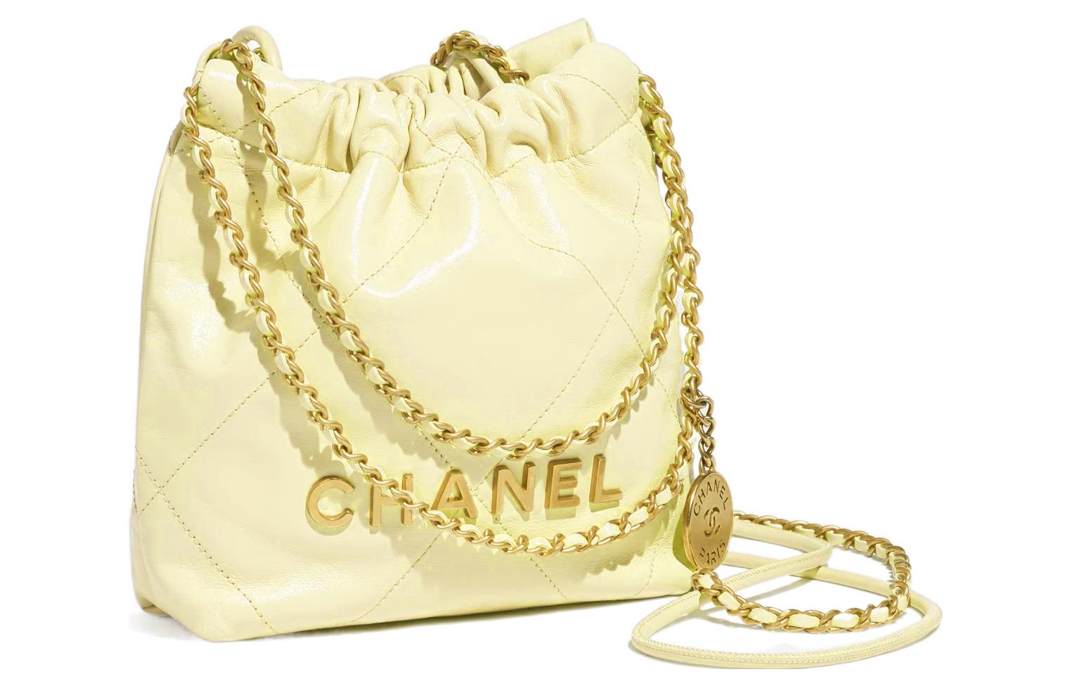 CHANEL Сумка 22Bag из телячьей кожи мини женская светло-желтая — фото 2