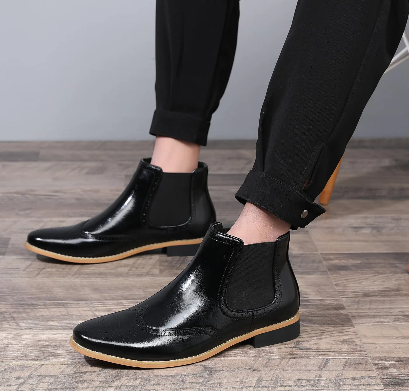 

Мужские Ботинки Chelsea Santimon, Формальная Обувь на Легкой Подошве, Кожаные Броги, Ботинки до Щиколотки, Классические Модные Повседневные Ботинки для Мужчин, черный