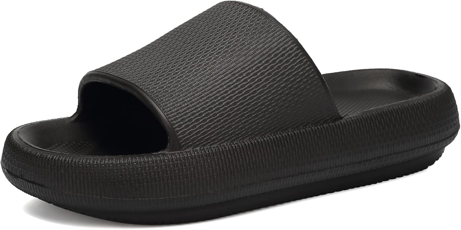 

Тапочки-подушки EQUICK Cloud для женщин и мужчин, Душевые тапочки для ванной, Очень мягкие, С амортизирующей толстой подошвой, Для дома и улицы, черный