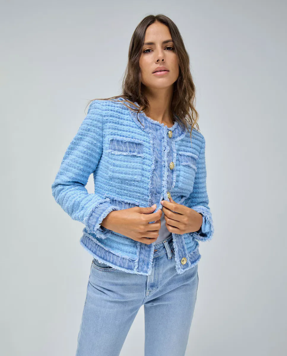 

Женский твидовый жакет с джинсовыми деталями Salsa Jeans, светло-голубой