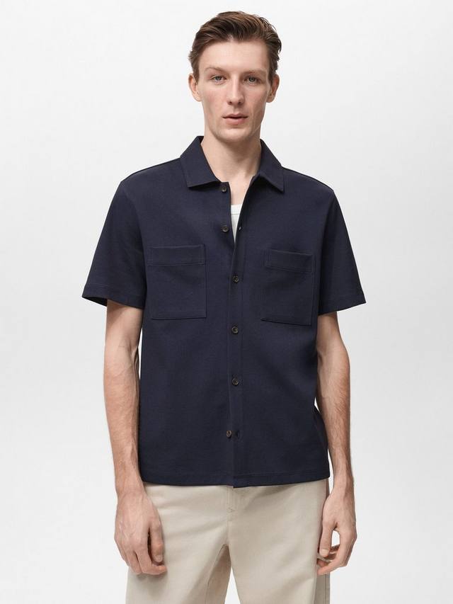 

Хлопковая поло с добавлением хлопка классического кроя Mango, Navy