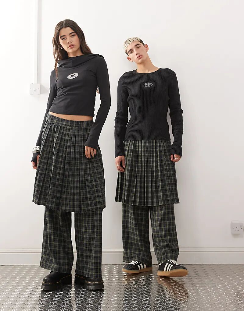 

Юбка-брюки унисекс Reclaimed Vintage в зелено-синюю клетку