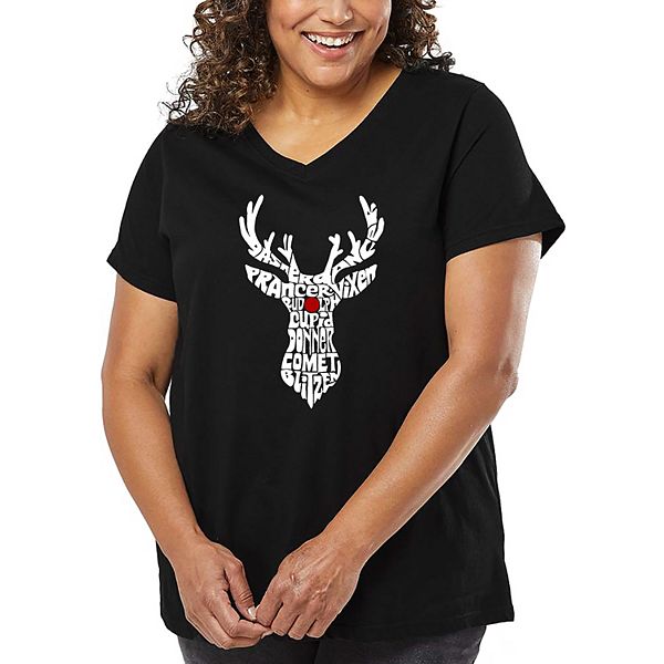 

Женская футболка с принтом plus size V-neck - Santa's Reindeer La Pop Art, Black, Черный, Женская футболка с принтом plus size V-neck - Santa's Reindeer La Pop Art, Black