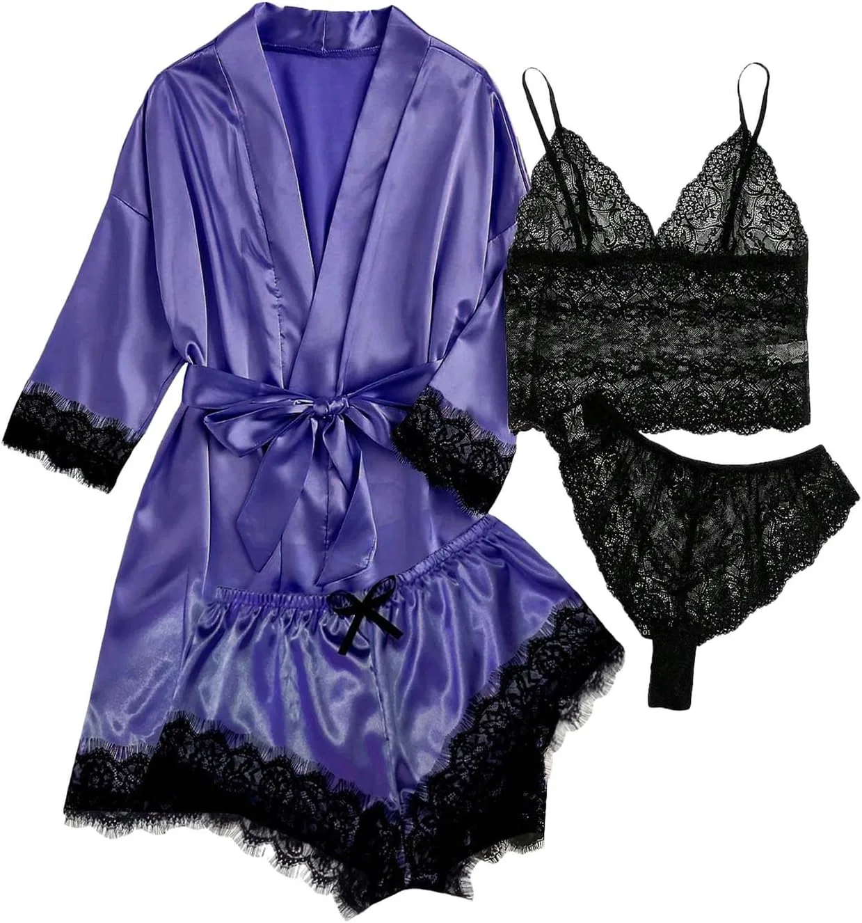 Комплект пижамы и халата Satin Lace, фиолетовый