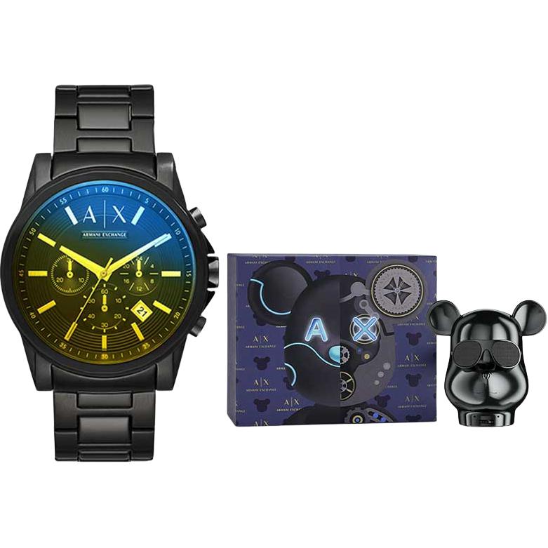 

ARMANI EXCHANGE Наручные часы AE Darth Vader с кварцевым механизмом, ремешком из нержавеющей стали и черным циферблатом. Мужские часы Bearbrick Box