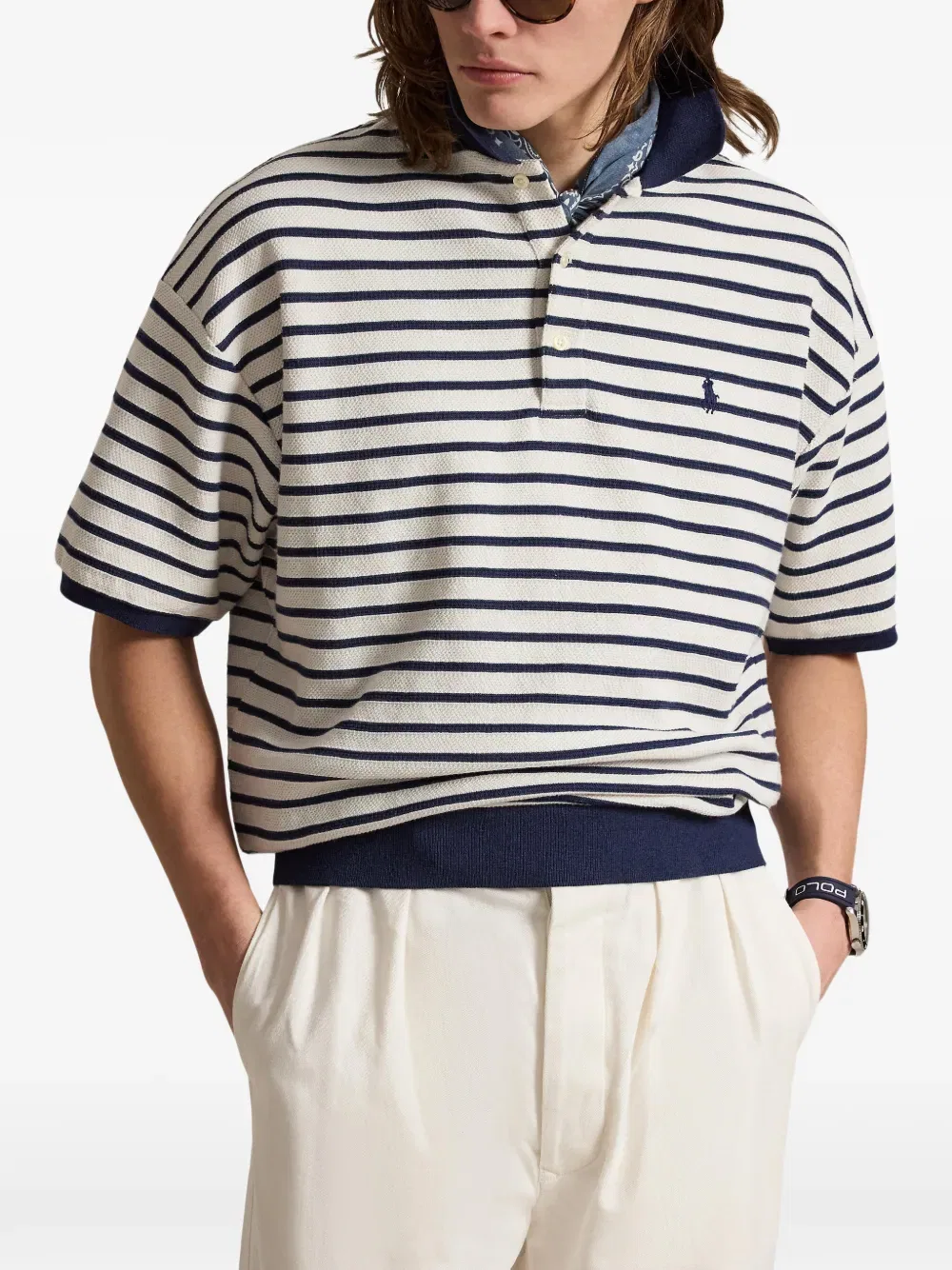 Полосатая рубашка-поло с короткими рукавами Polo Ralph Lauren, нейтральный — фото 3