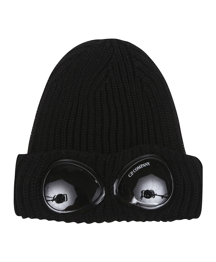 

Черная вязаная шапка в рубчик с защитными линзами для очков. C.P. Company, черный