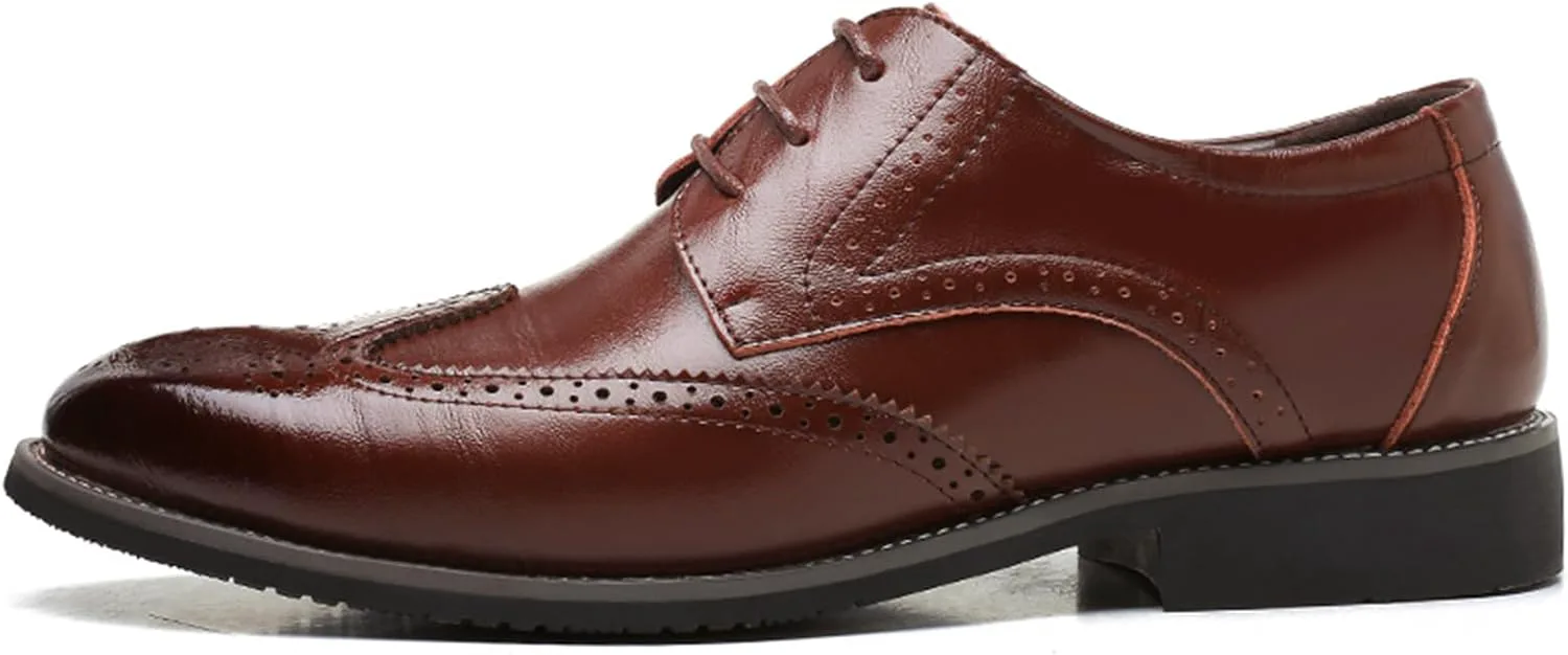 

Мужские классические кожаные офисные туфли оксфорды с перфорацией «wингтип», шнуровкой, ретро-стиля, удобные повседневные туфли Rojieso, коричневый