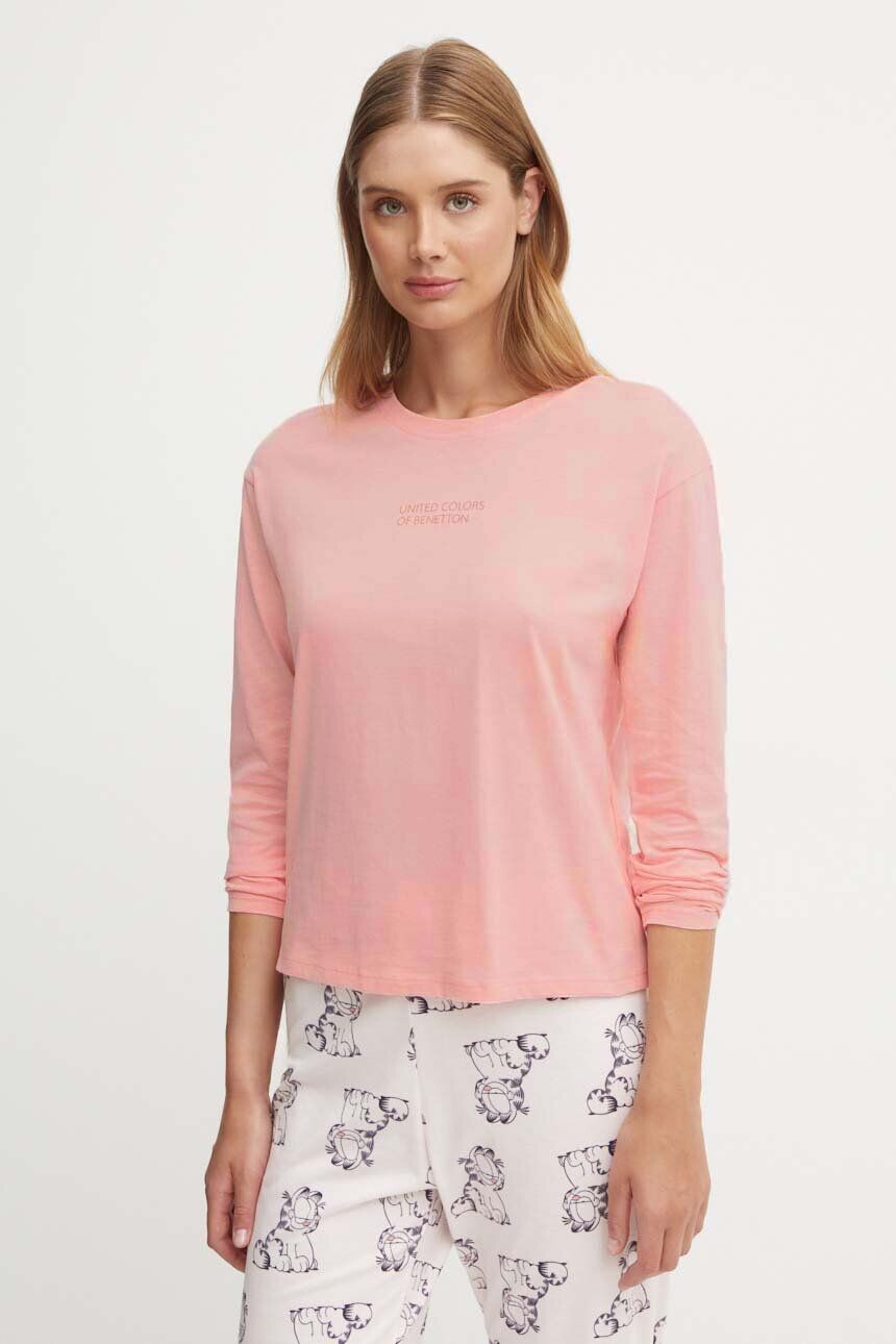 

Футболка с длинными рукавами из хлопка United Colors of Benetton, розовый