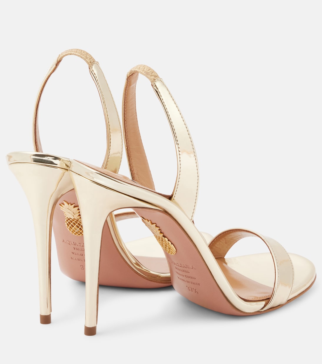 Сандалии So Nude 105 из металлизированной кожи Aquazzura, Soft Gold — фото 2