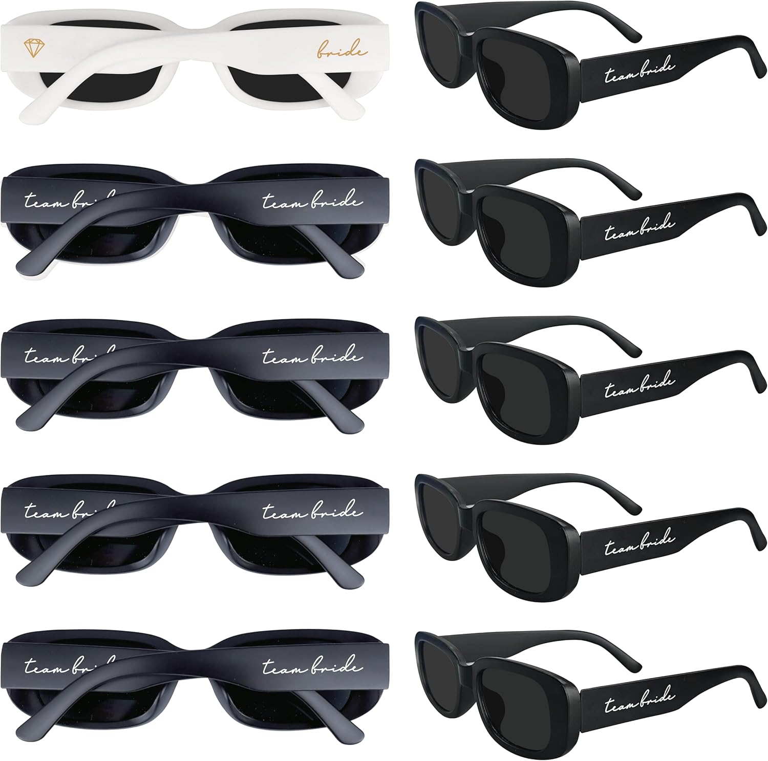 

Набор из 10 винтажных прямоугольных солнцезащитных очков LotsBuyLots для женщин, идеально подходящих в качестве сувениров для девичника или подарков для подружек невесты, Tb-black