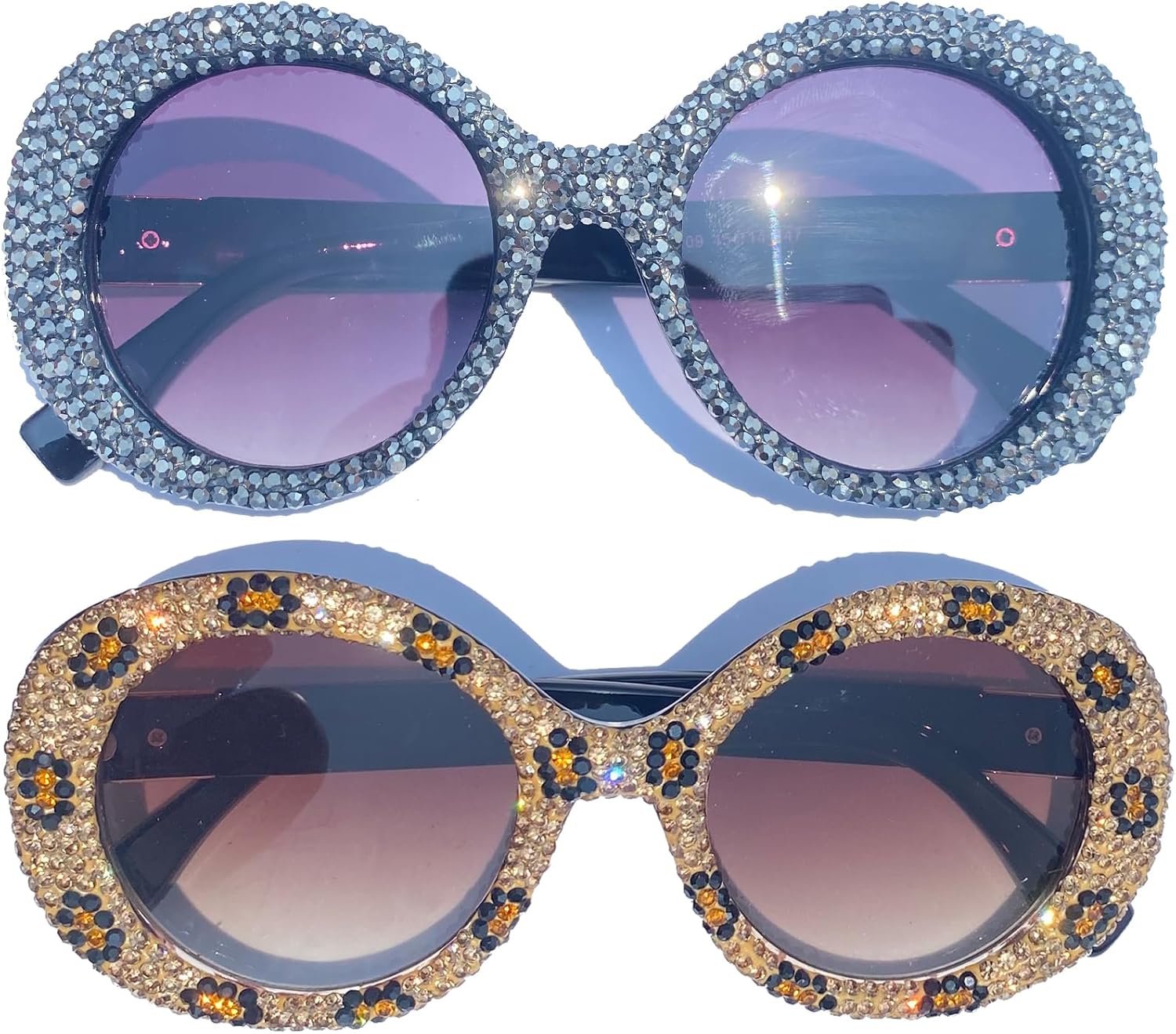 

Крупные круглые солнцезащитные очки с бриллиантами для женщин, блестящие хрустальные солнцезащитные очки, овальные панк-очки для женщин, солнцезащитные очки со стразами mincl, 2pcs-gray&brown