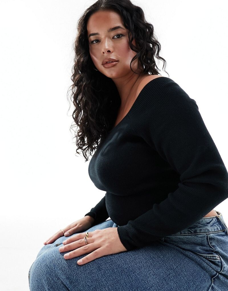 

Черный топ с открытыми плечами ASOS DESIGN Curve