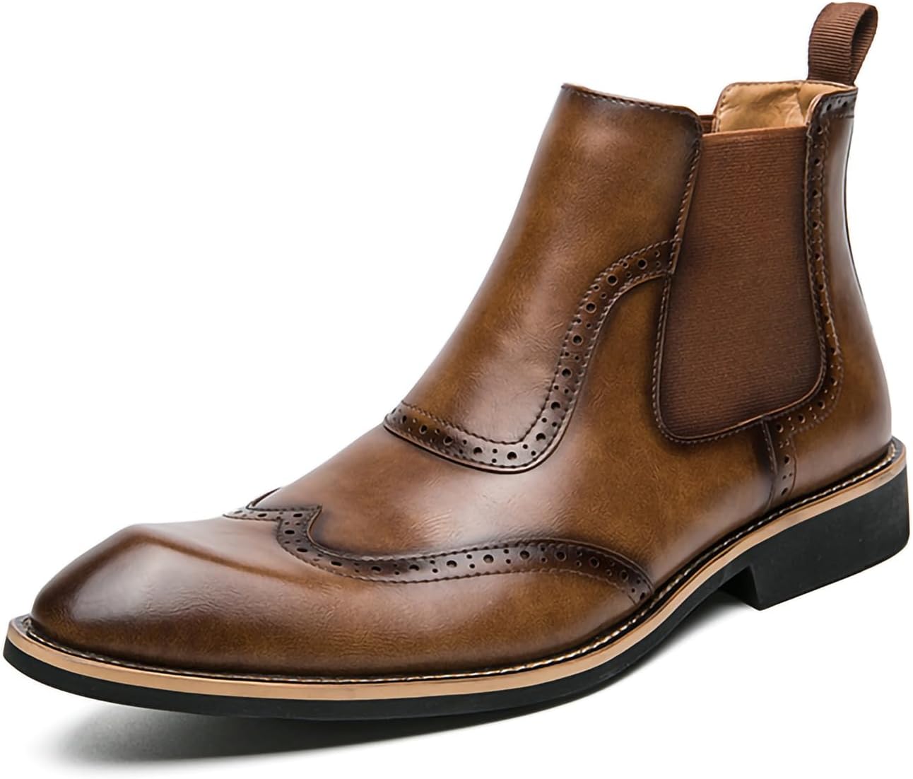

Мужские броги, деловые ботинки, современные формальные челси, повседневные слипоны, ботинки с носком кап, ботинки до щиколотки Generic, коричневый