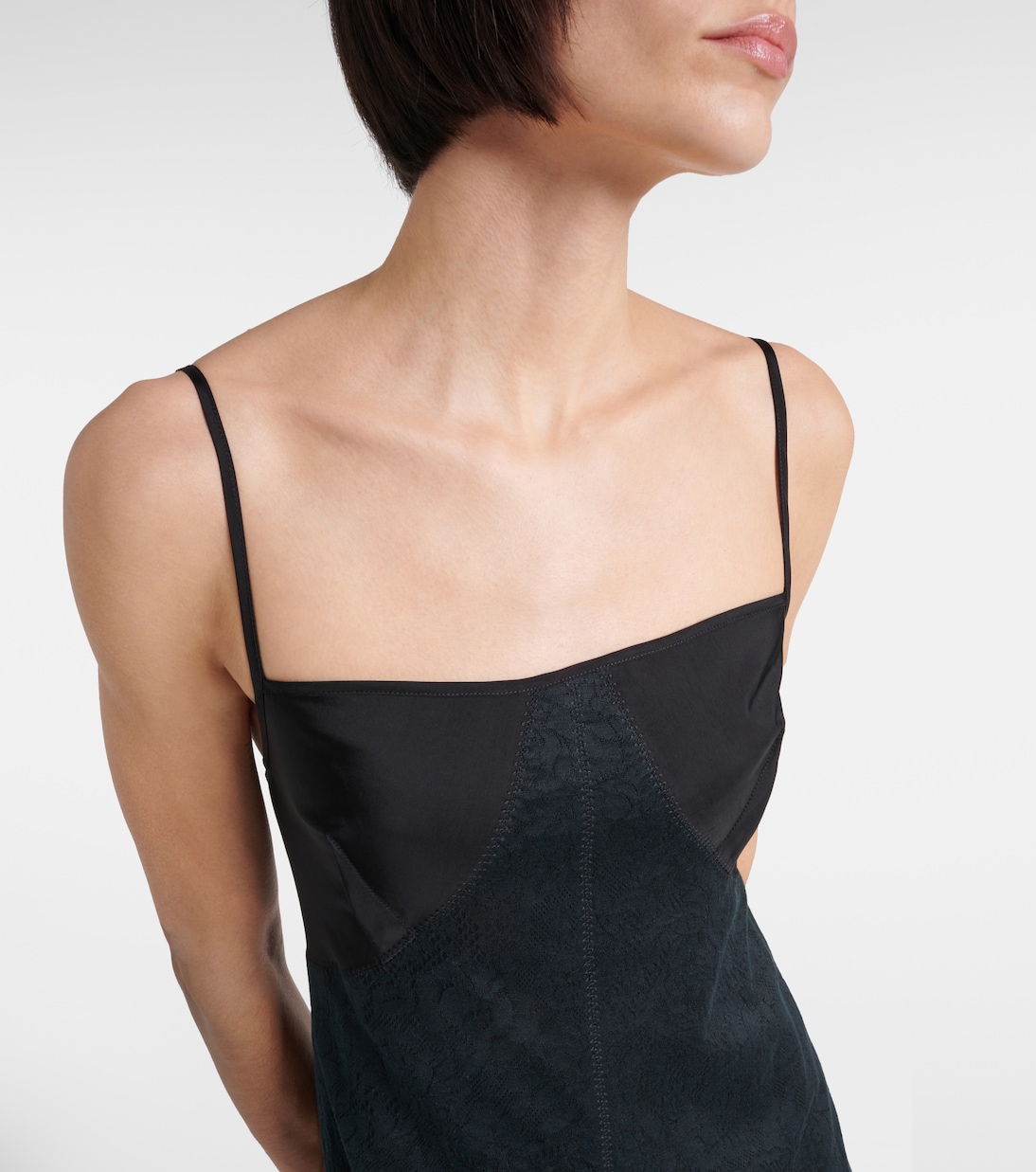 Платье миди из смесового хлопка с кружевной отделкой Jil Sander, черный — фото 4