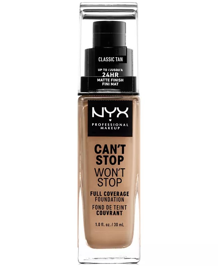 

Can’t Stop Won’t Stop Full Coverage Foundation, 1 унция Nyx Professional Makeup, цвет 12 Classic Tan (tan/pink undertone)